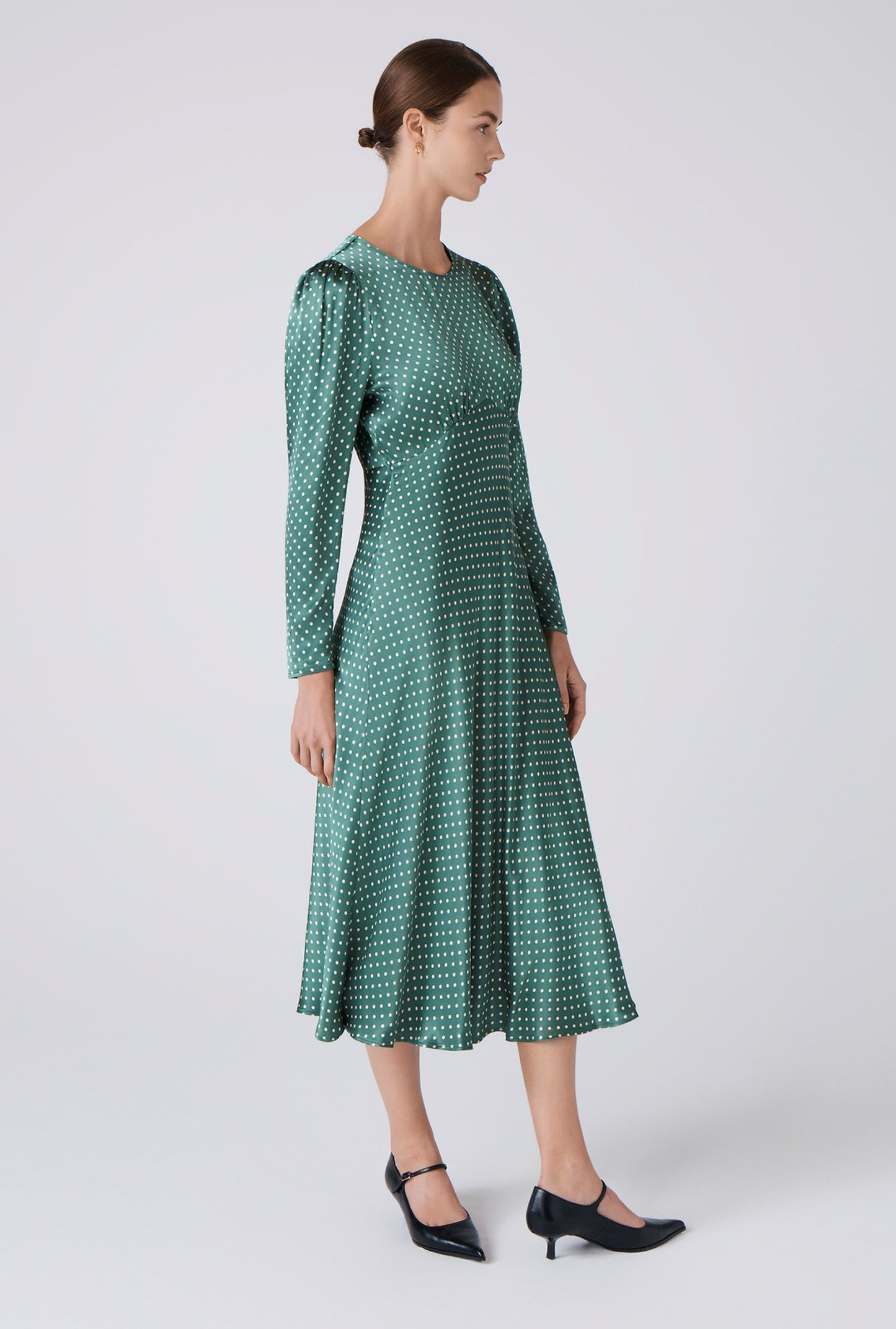 Kiara Polka Dot Satin Round Neck Dress