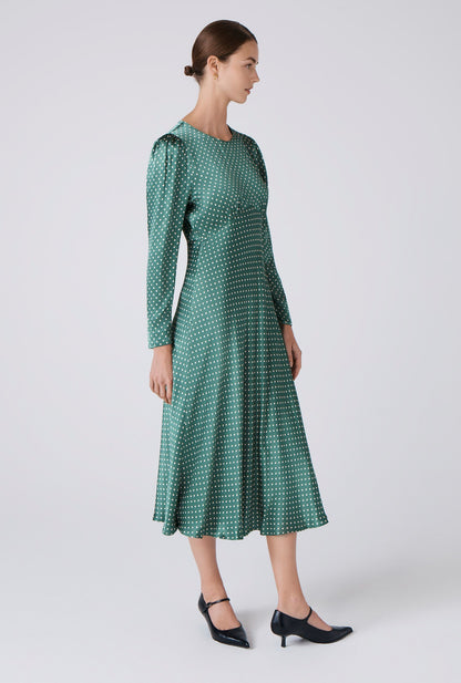 Kiara Polka Dot Satin Round Neck Dress