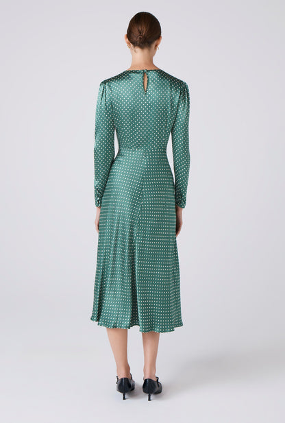 Kiara Polka Dot Satin Round Neck Dress