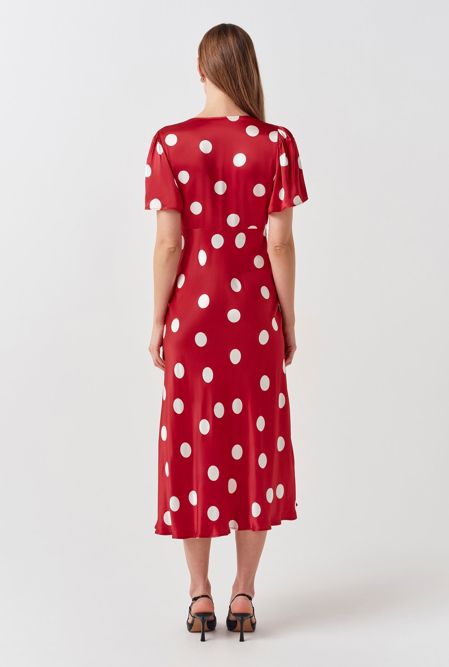 Elizabeth Polka Dot Satin Midi Tea Dress