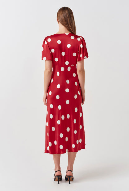 Elizabeth Polka Dot Satin Midi Tea Dress