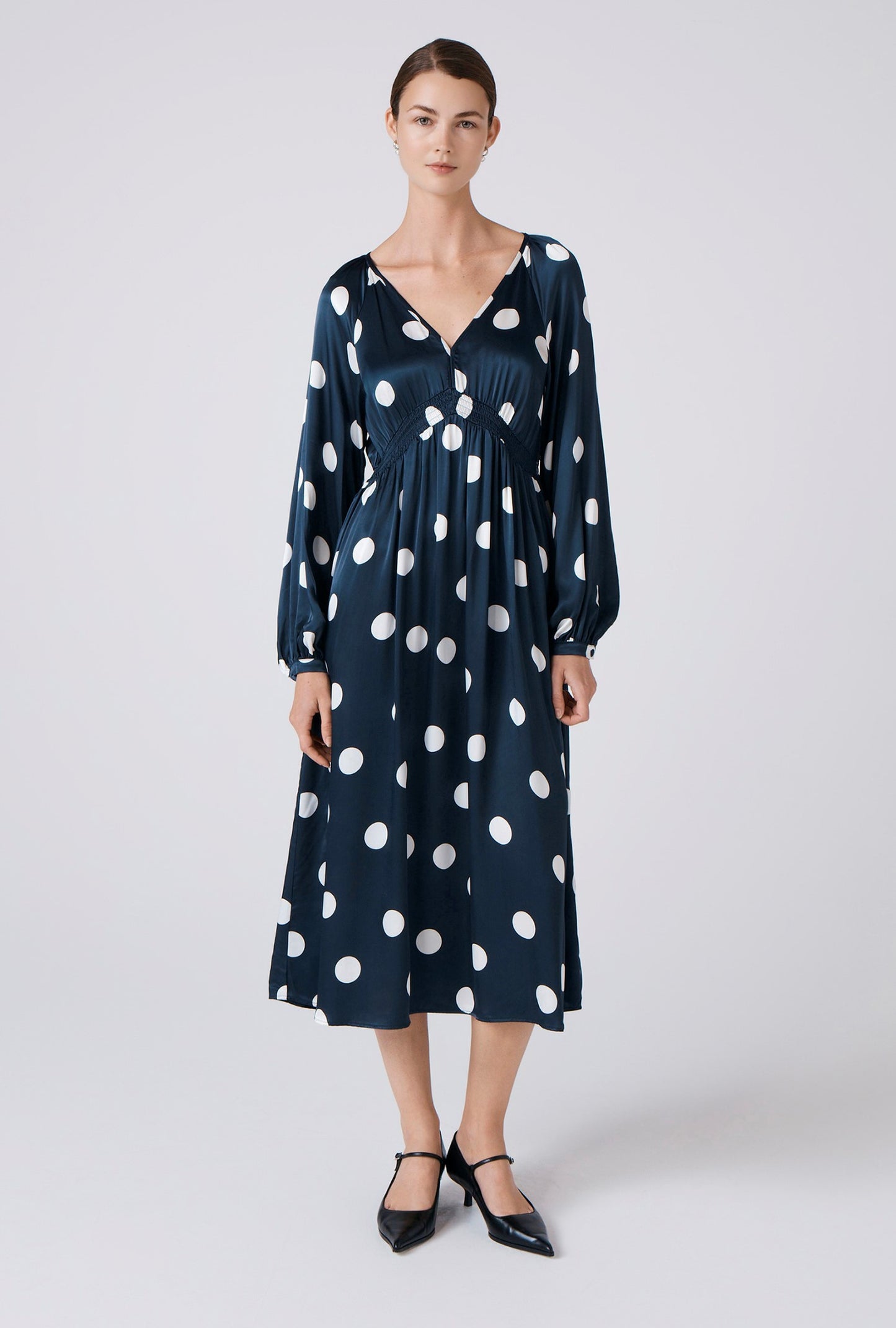 Emlyn Polka Dot V Neck Midi Dress