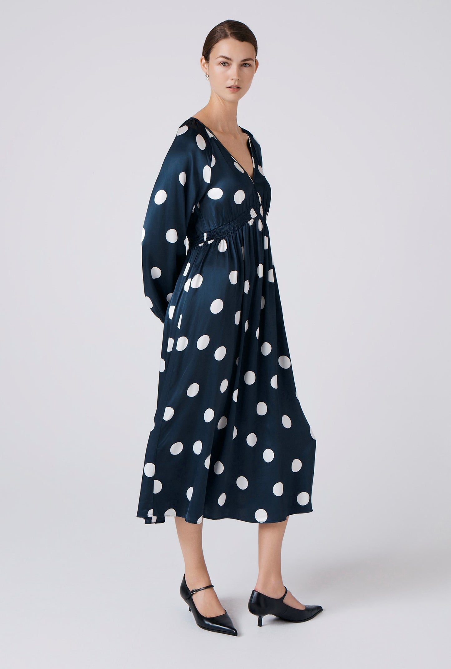 Emlyn Polka Dot V Neck Midi Dress