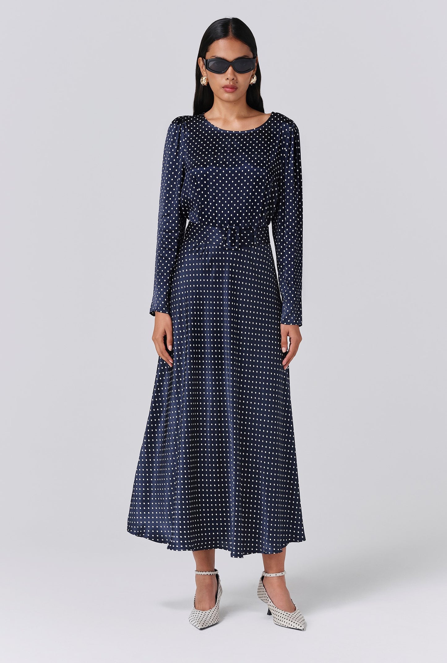 Sophia Polka Dot Belted Midi Dress