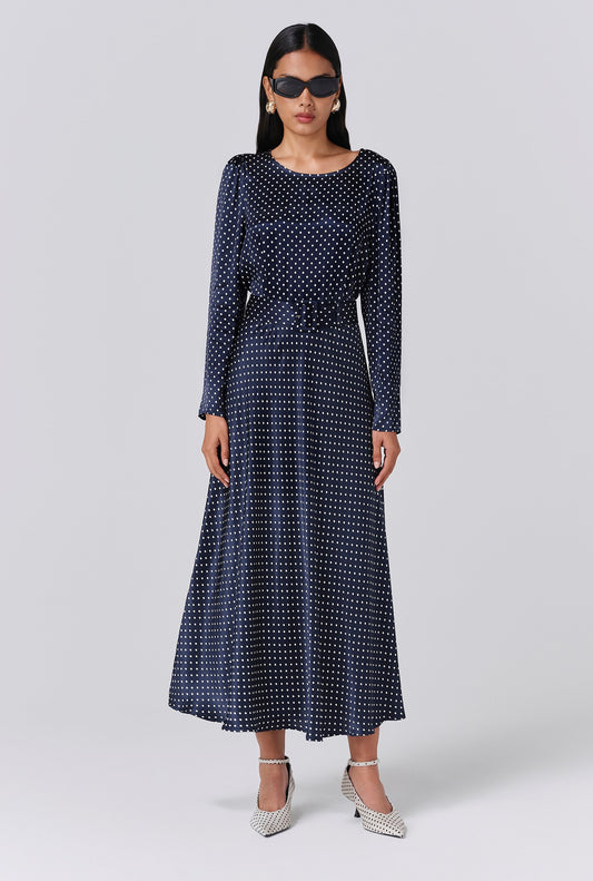 Sophia Polka Dot Belted Midi Dress