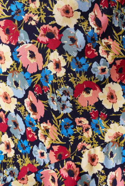 Natalia Floral Crepe Crew Neck Short Dress