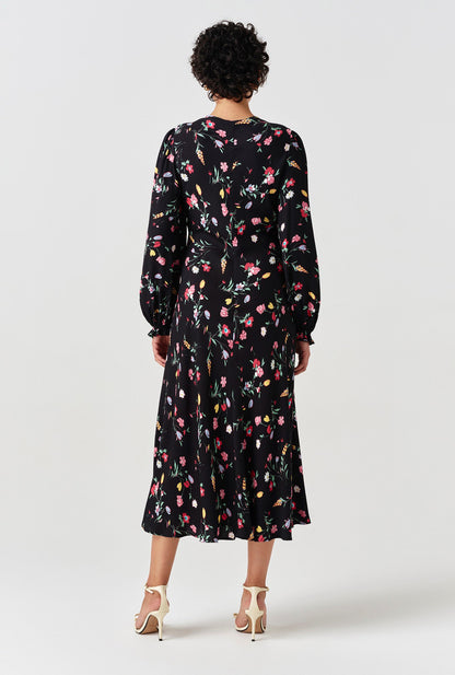 Stella Floral Crepe Round Neck Midi Dress