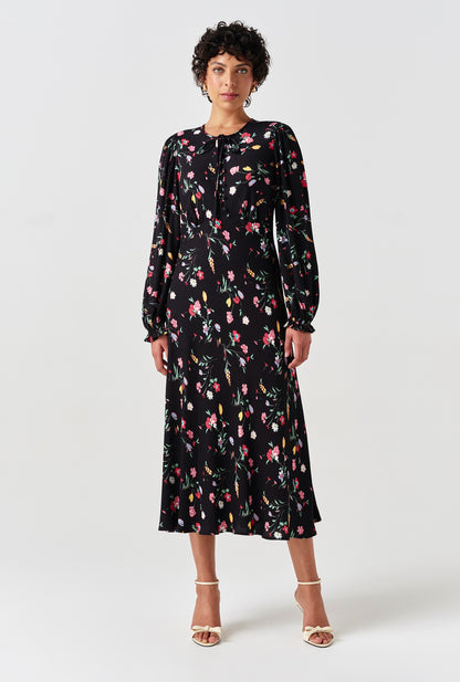 Stella Floral Crepe Round Neck Midi Dress