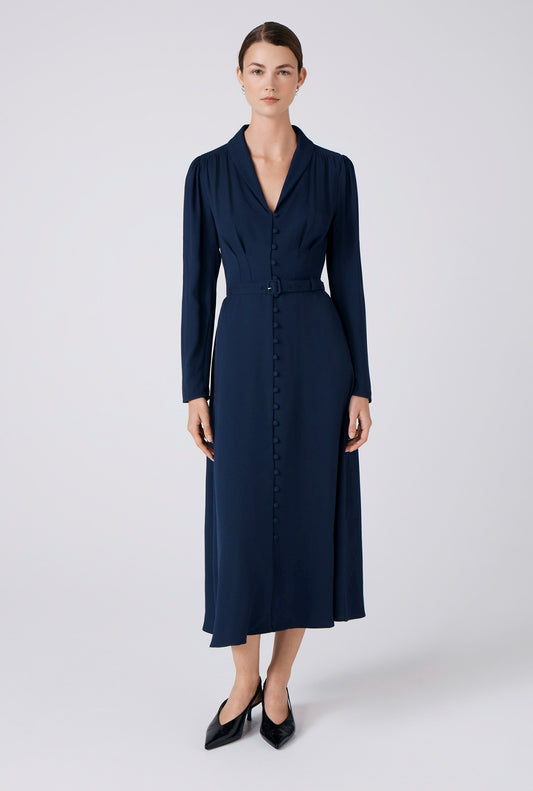 Elena Crepe Button Through Midi Dress