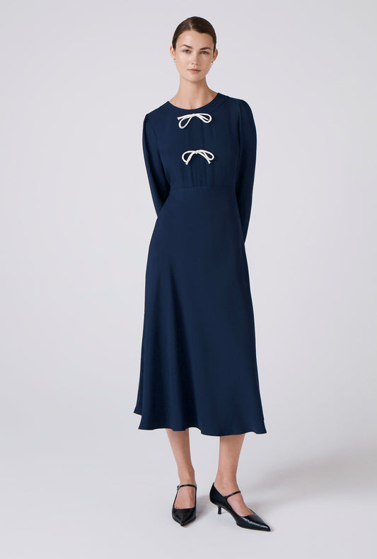 Cora Crepe Tie Front Midi Dress