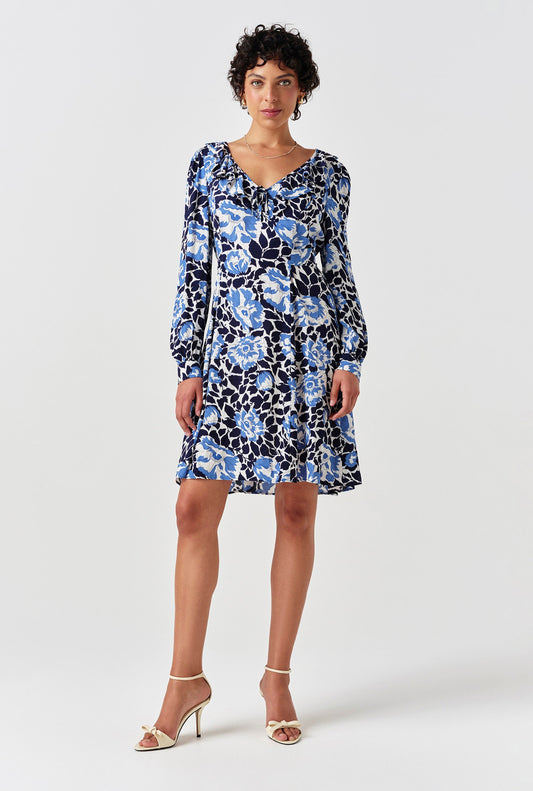 Remi Floral Crepe V Neck Short Dress