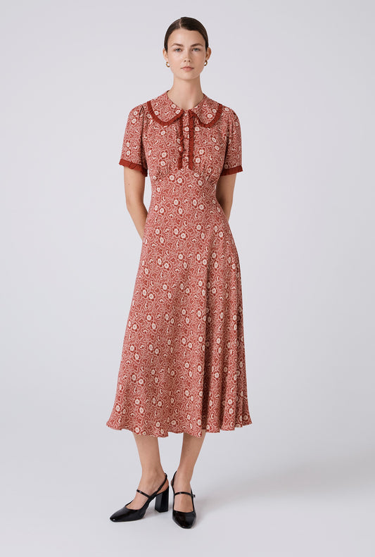 Taylor Floral Crepe Midi Tea Dress