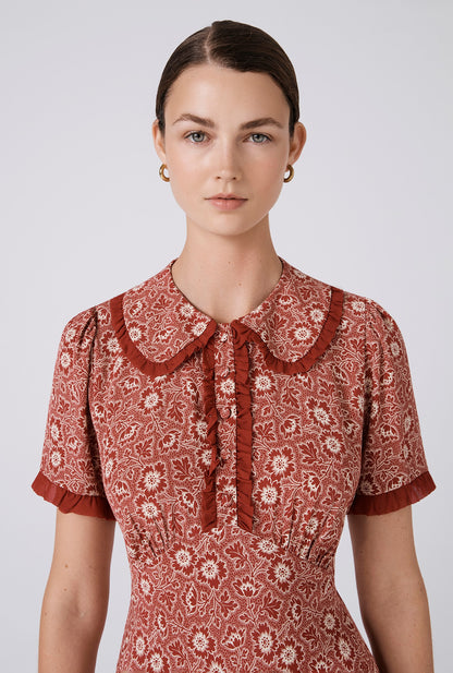 Taylor Floral Crepe Midi Tea Dress