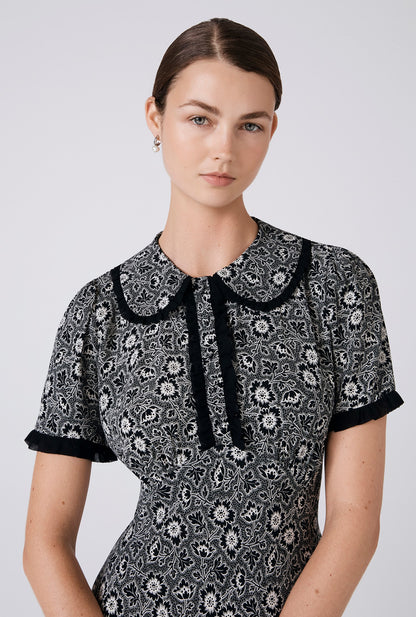 Taylor Floral Crepe Midi Tea Dress