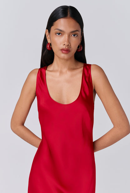 Palm Satin Scoop Neck Midi Slip Dress