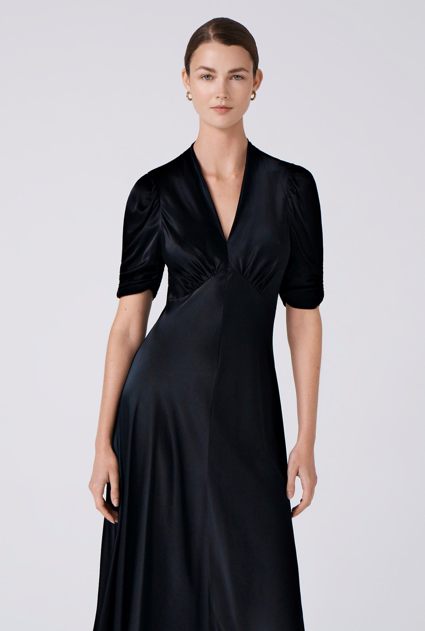 Mia Satin V Neck Midi Tea Dress