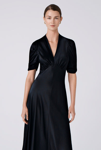 Mia Satin V Neck Midi Tea Dress