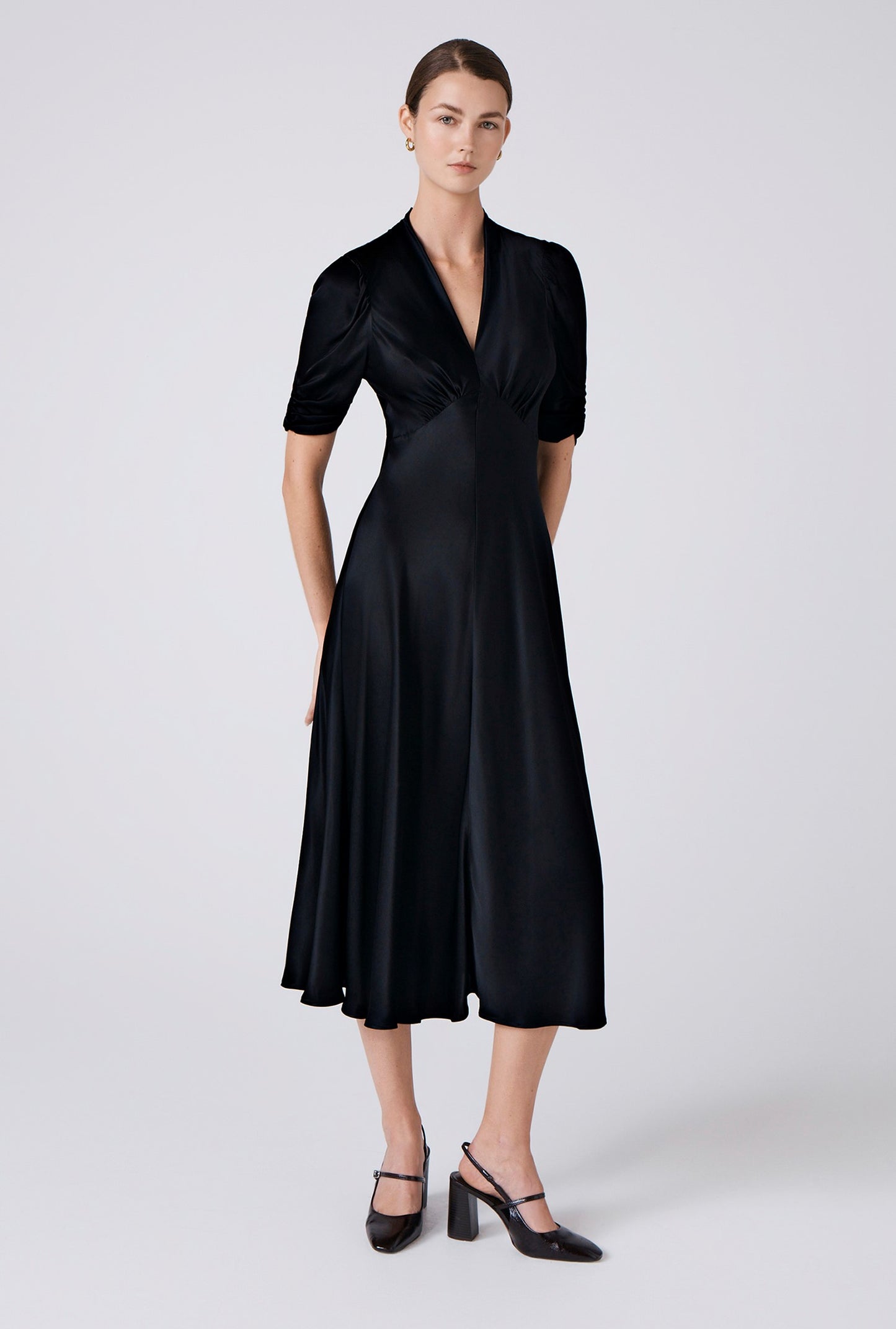 Mia Satin V Neck Midi Tea Dress