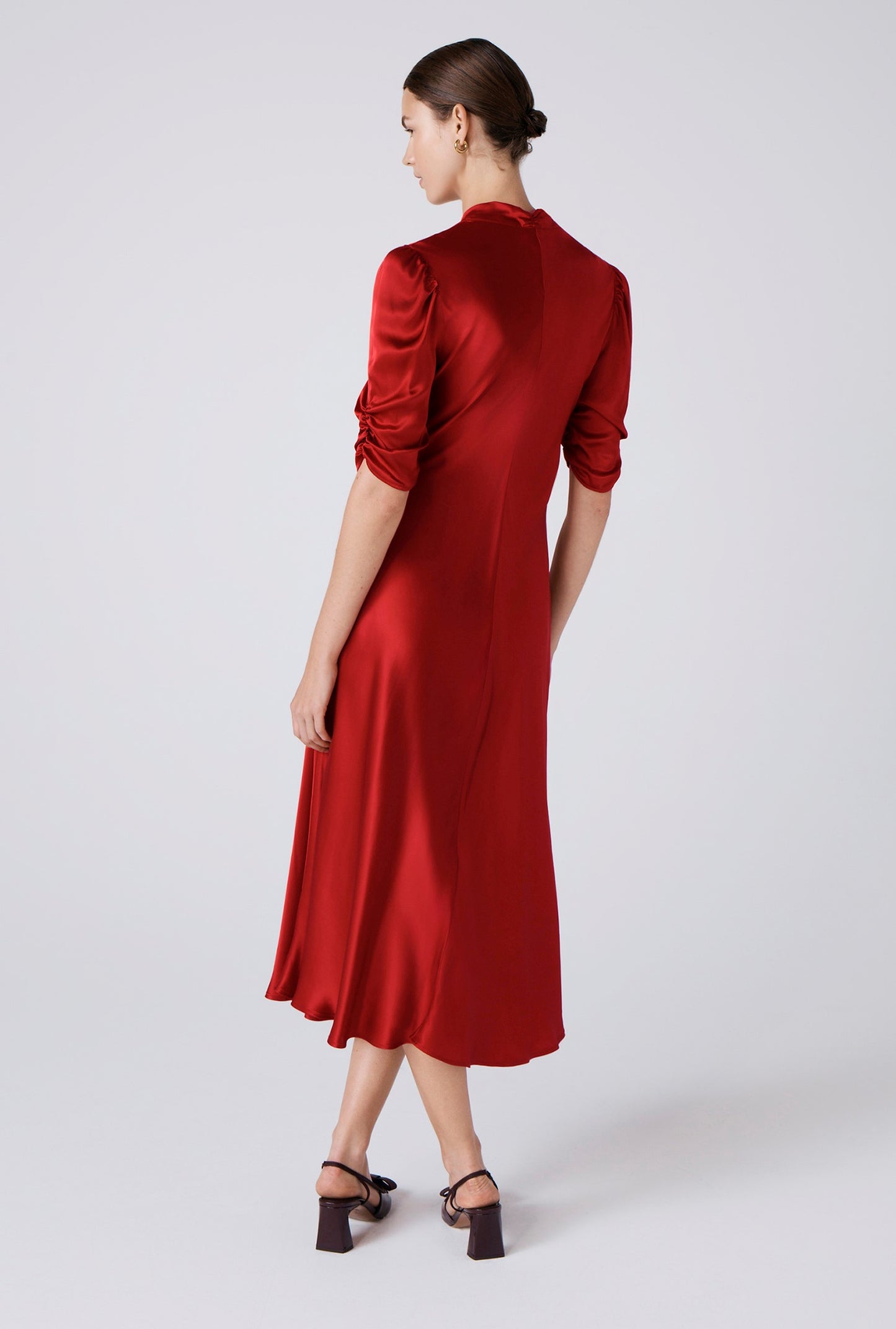 Mia Satin V Neck Midi Tea Dress