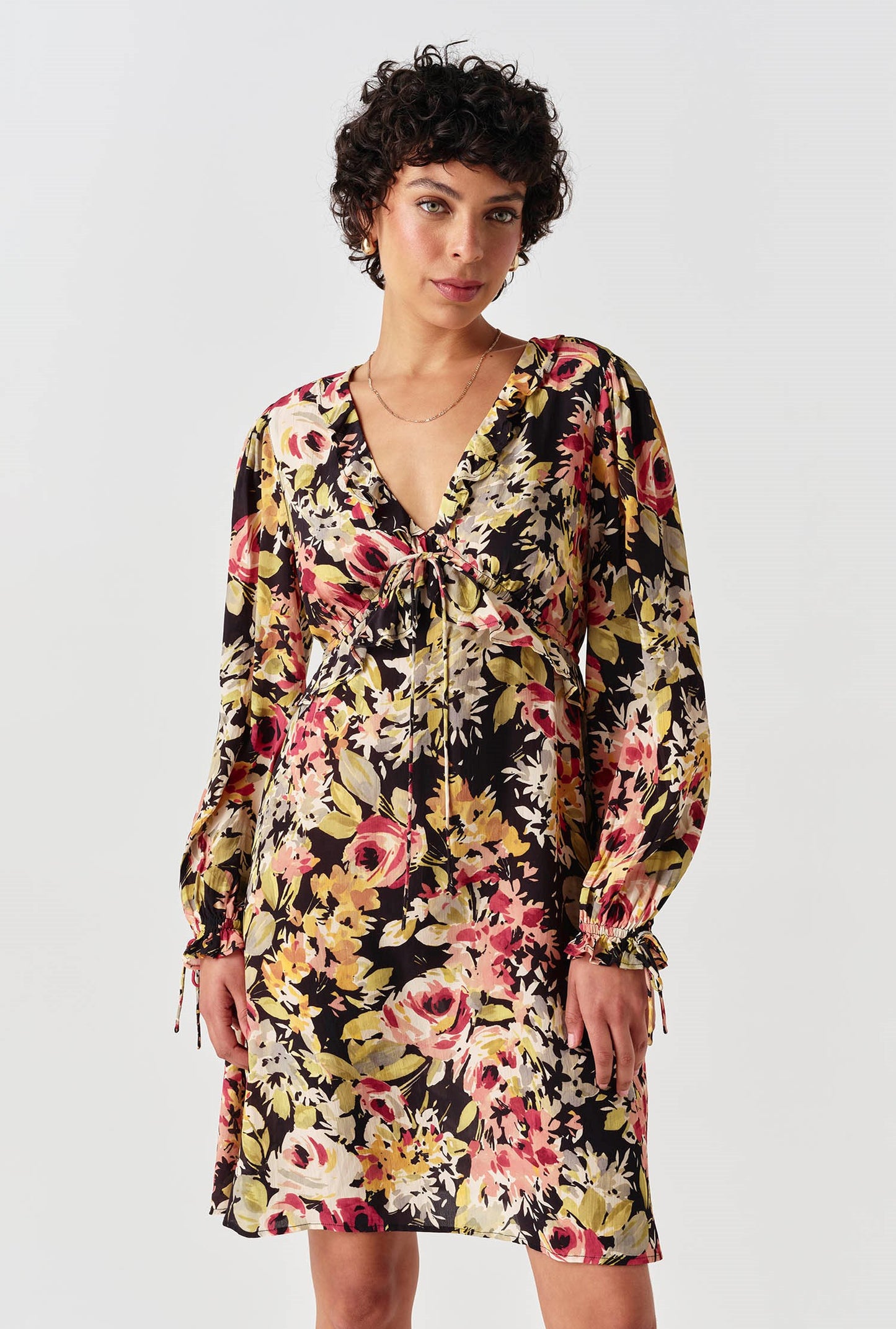 Billie Floral Crepe V Neck Short Dress