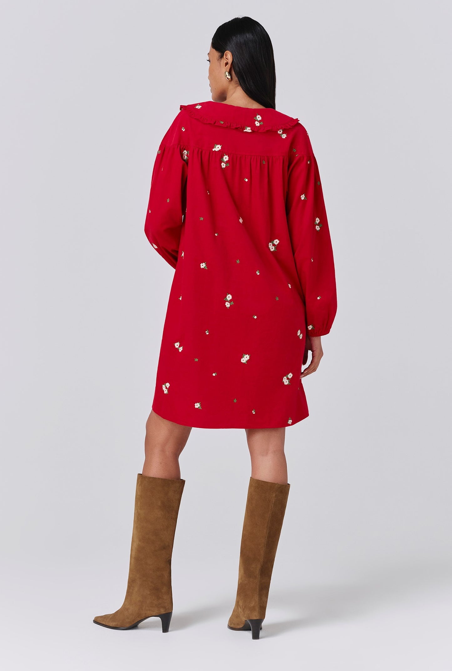Alaia Embroidered Corduroy Tie Neck Dress