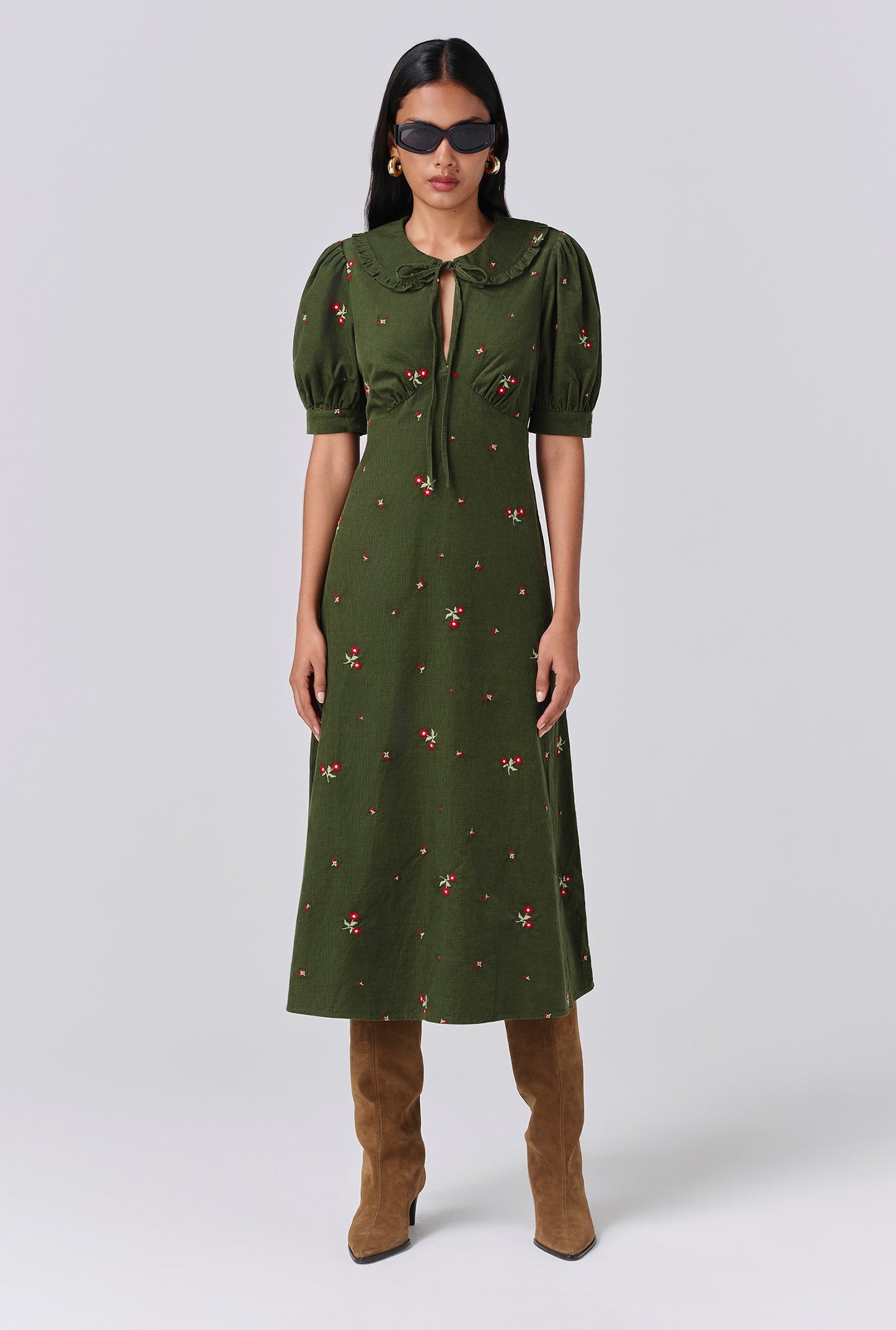 Juniper Embroidered Corduroy Midi Dress