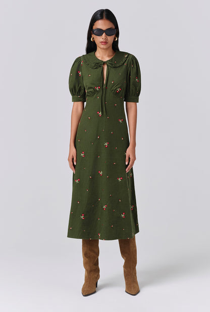 Juniper Embroidered Corduroy Midi Dress