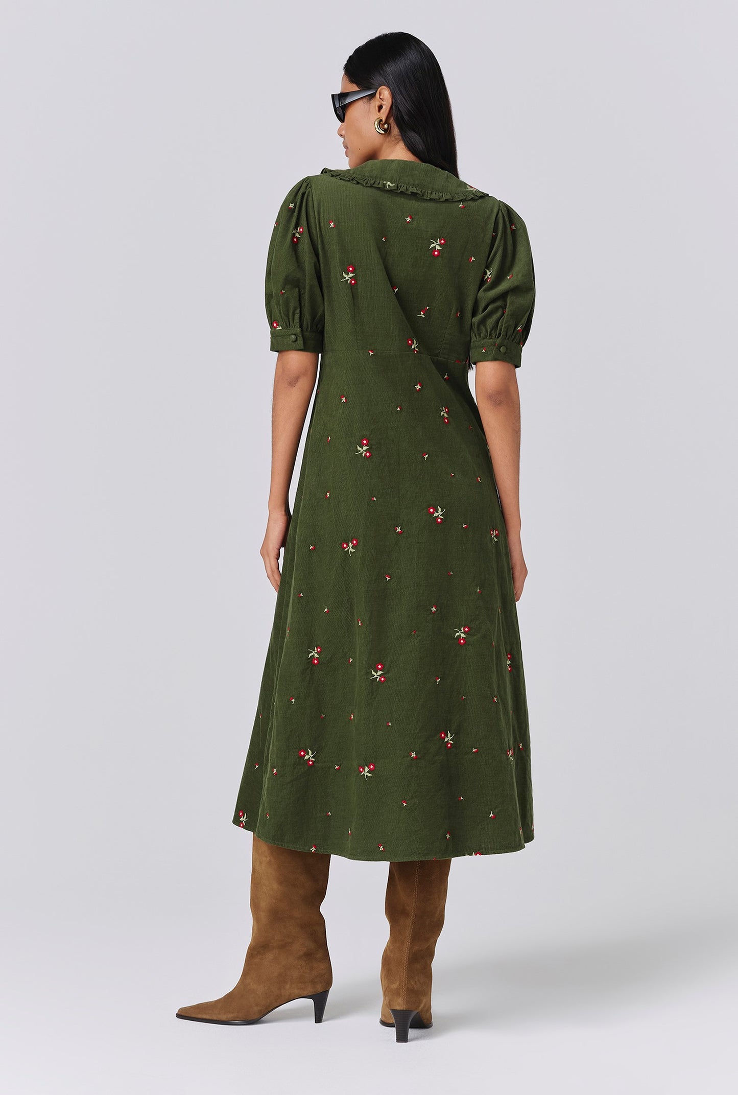 Juniper Embroidered Corduroy Midi Dress