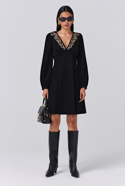 Eliza Embroidered Corduroy Short Dress