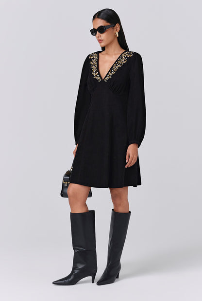 Eliza Embroidered Corduroy Short Dress