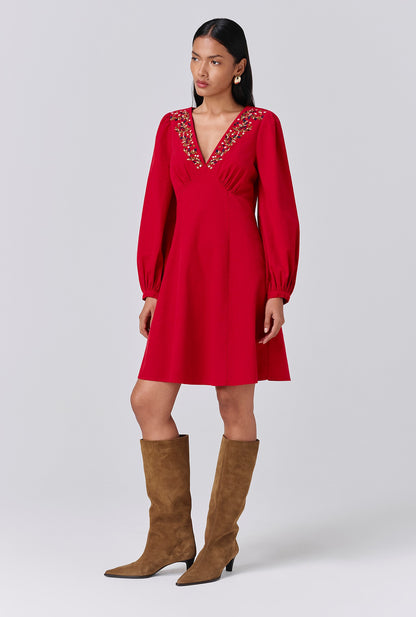 Eliza Embroidered Corduroy Short Dress