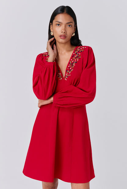 Eliza Embroidered Corduroy Short Dress