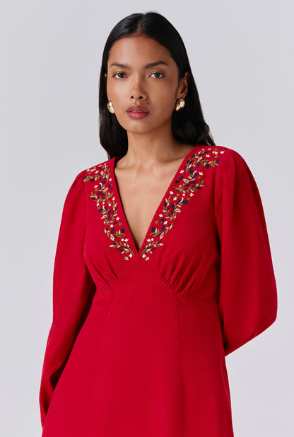 Eliza Embroidered Corduroy Short Dress