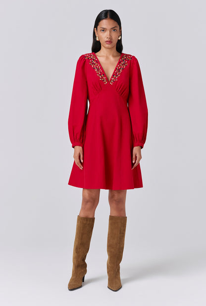 Eliza Embroidered Corduroy Short Dress