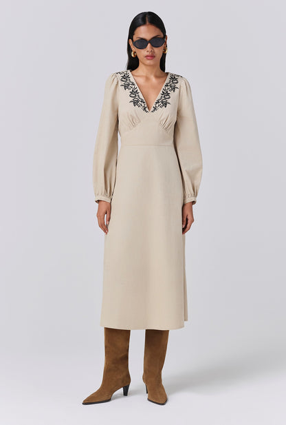 Sienna Embroidered Corduroy Midi Dress