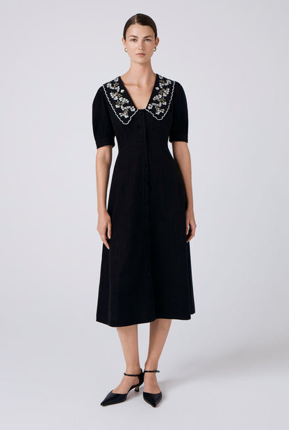 Sloane Embroidered Corduroy Midi Dress