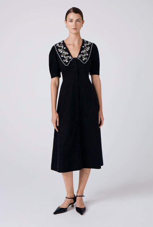 Sloane Embroidered Corduroy Midi Dress