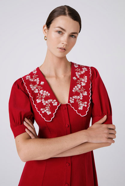 Sloane Embroidered Corduroy Midi Dress