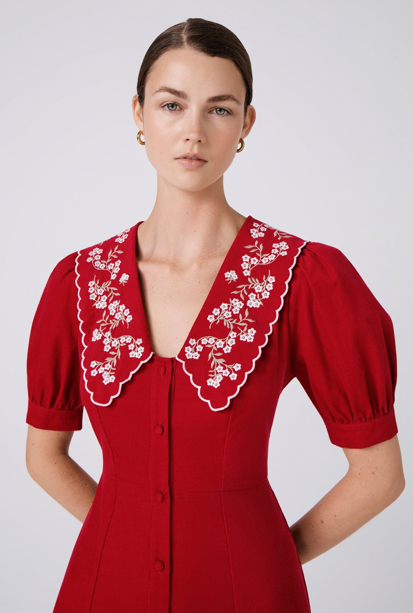 Sloane Embroidered Corduroy Midi Dress