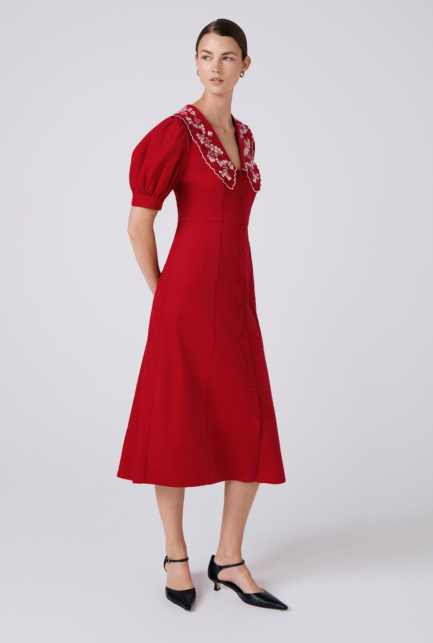 Sloane Embroidered Corduroy Midi Dress