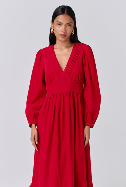 Gracie Corduroy V Neck Tiered Midi Dress