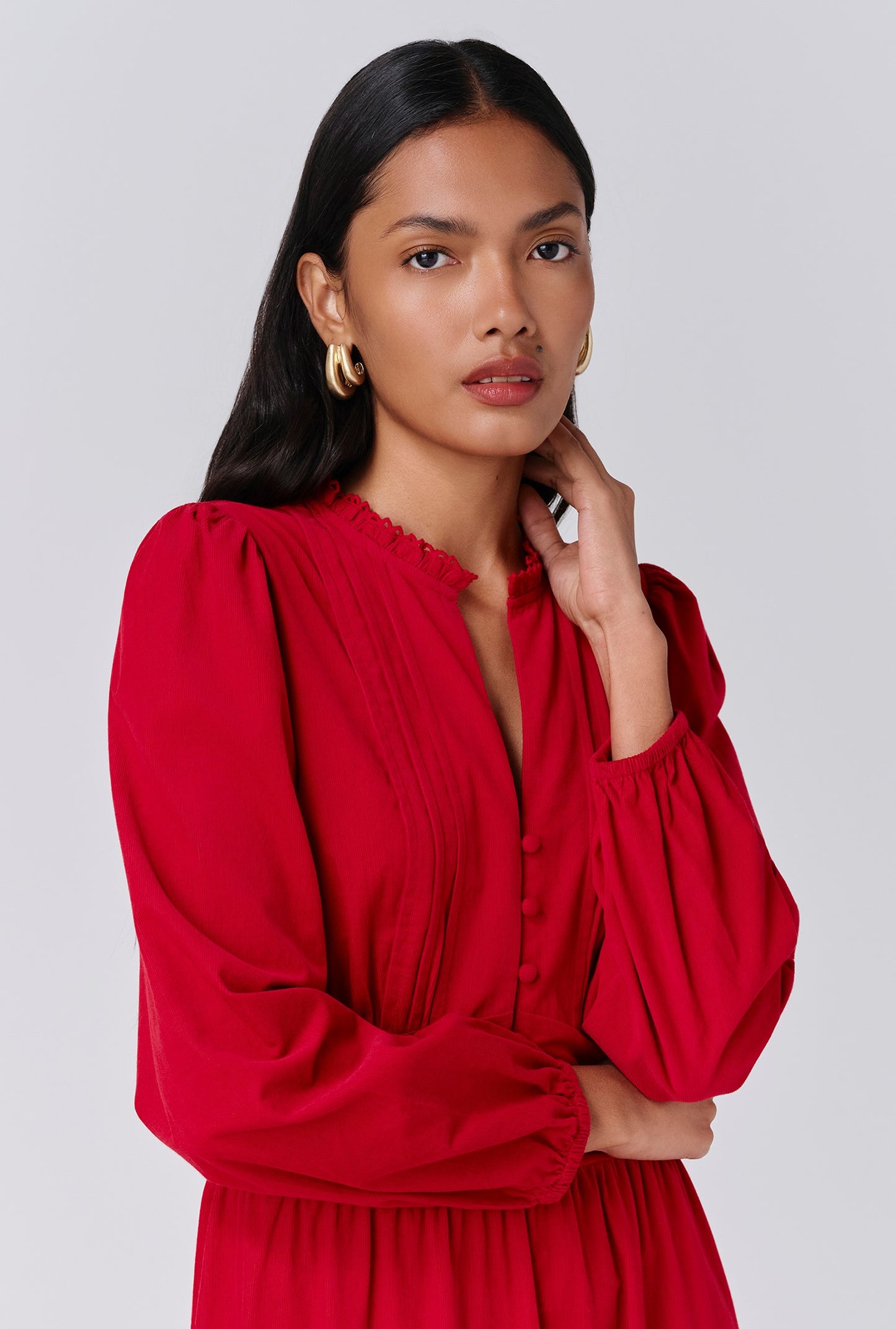 Kamila Corduroy Tiered Midi Dress
