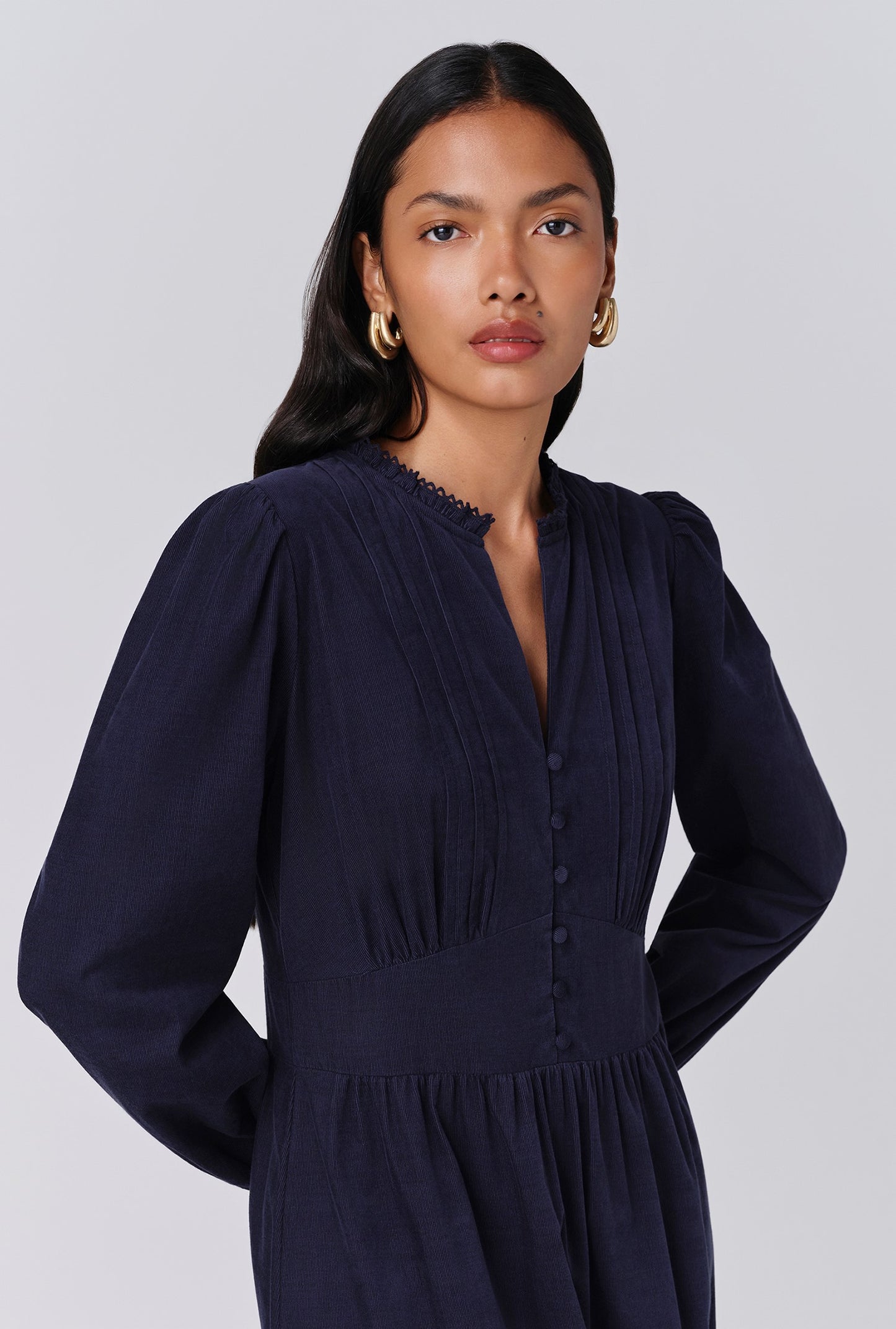 Kamila Corduroy Tiered Midi Dress