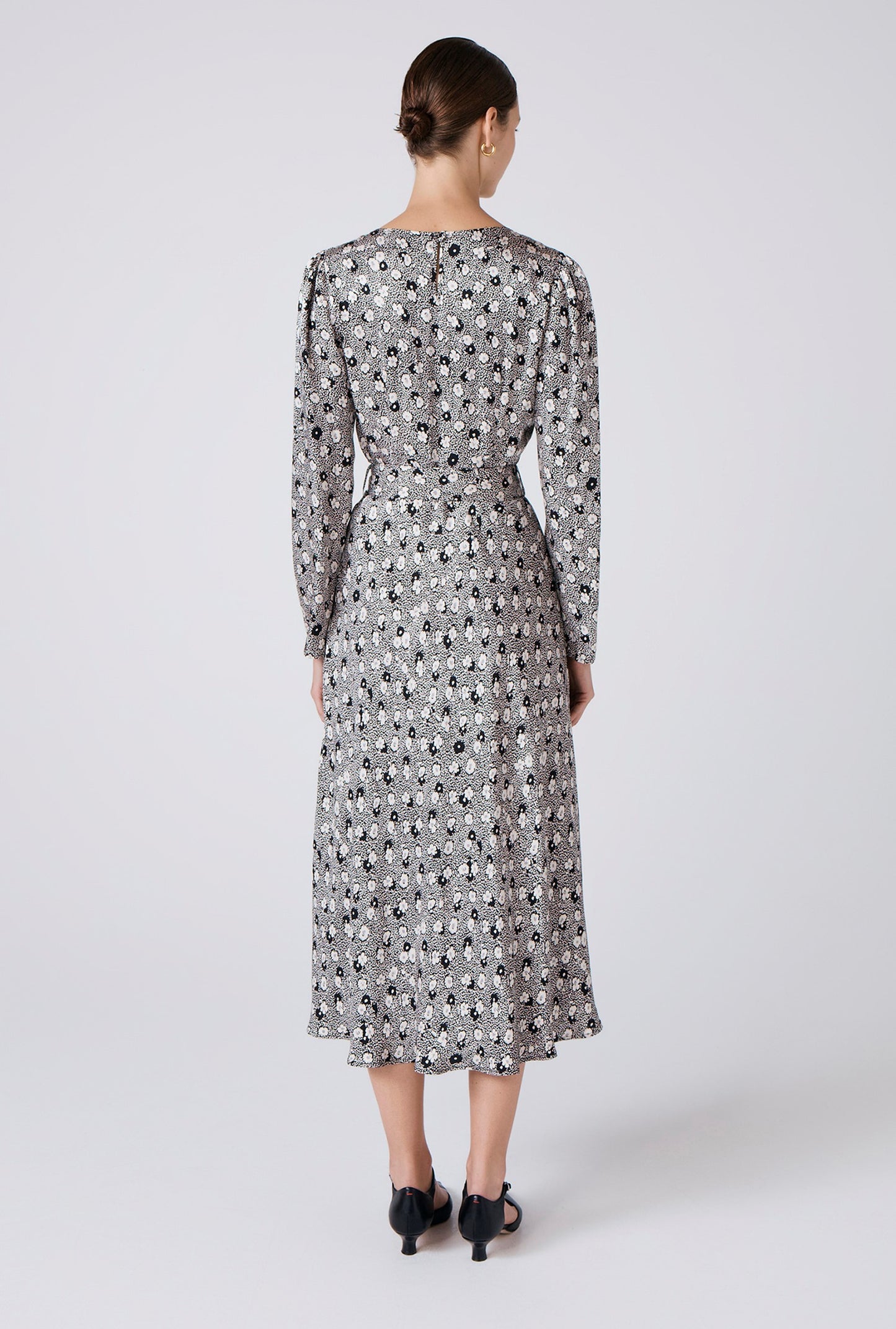 Sophia Floral Satin Midi Belted Dress