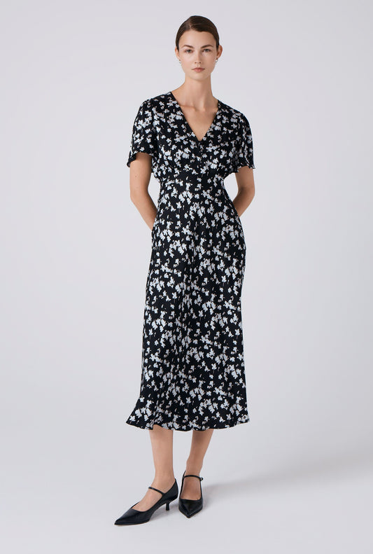 Elizabeth Floral Satin Midi Tea Dress