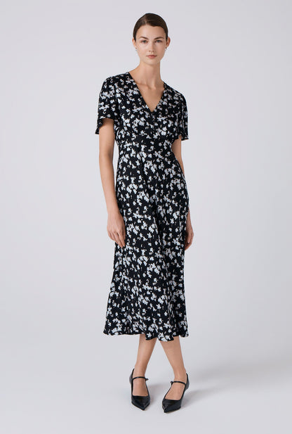 Elizabeth Floral Satin Midi Tea Dress