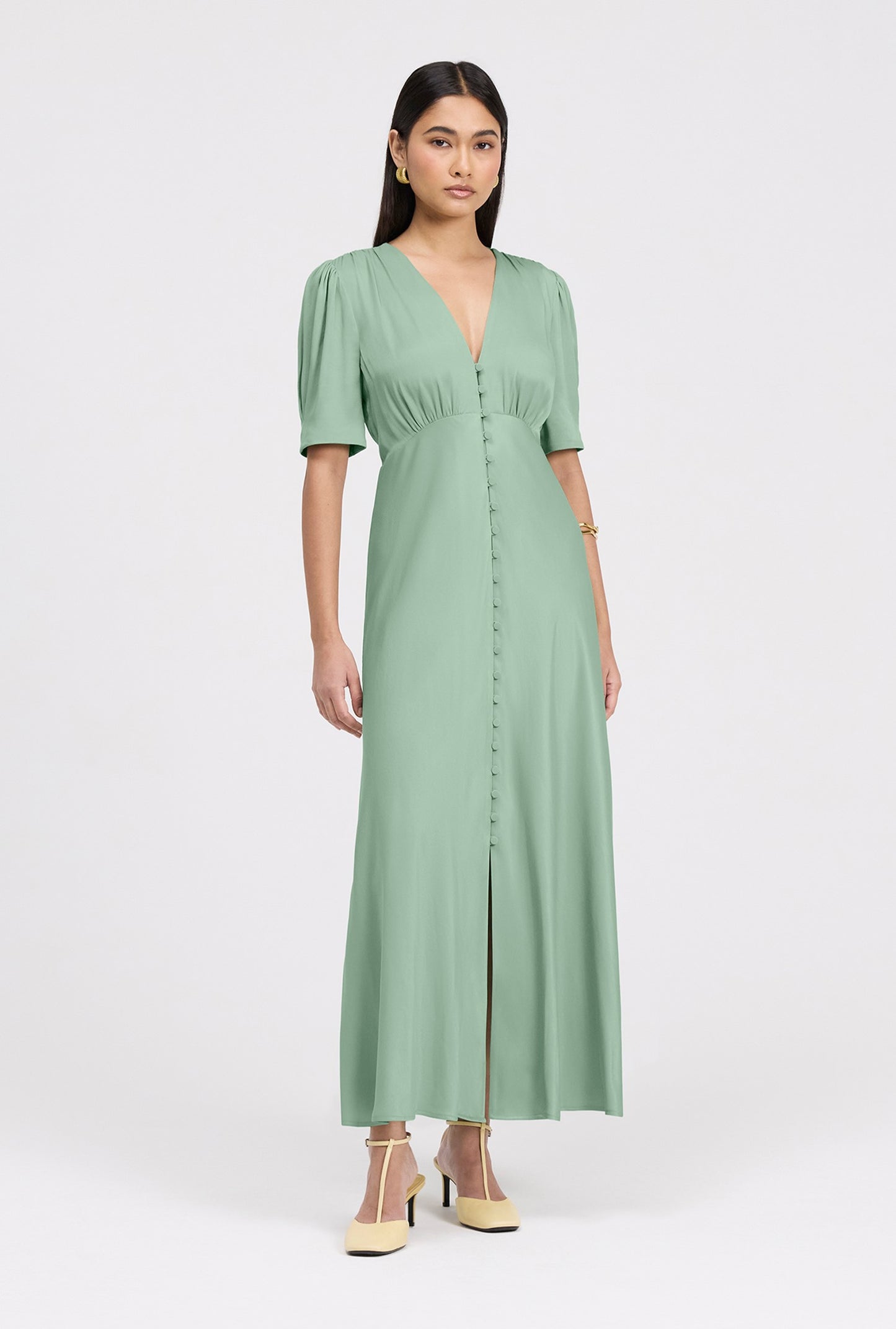 Madison Classic Button Through Satin Midi Dress