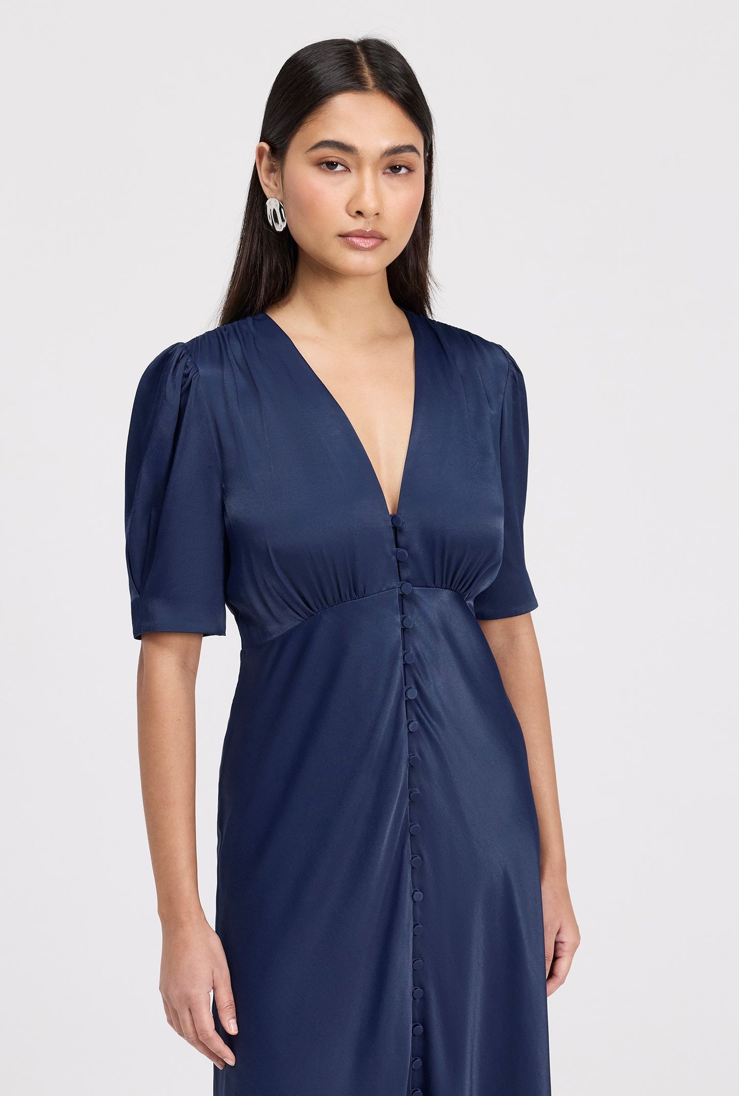 Madison Classic Button Through Satin Midi Dress