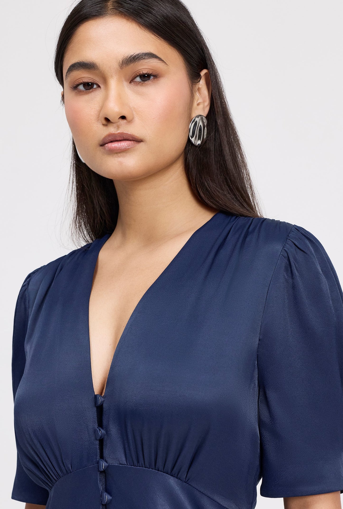 Madison Classic Button Through Satin Midi Dress