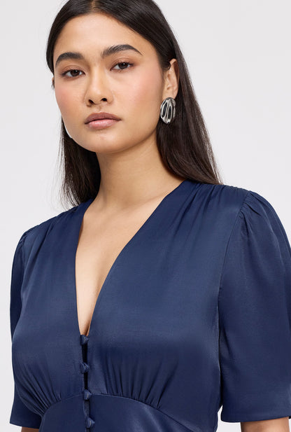 Madison Classic Button Through Satin Midi Dress